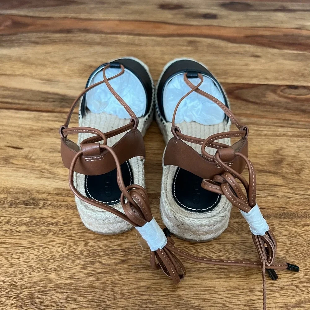 Coach Rita Espadrille Sandals – Black/Tan Leather Lace-Up Flats Size 5.5 - Picture 4 of 11